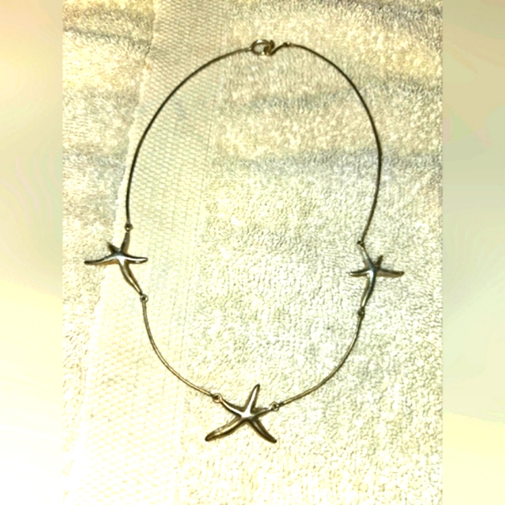 925 STERLING SILVER STARFISH HOOK BACK CONNECTING NECKLACE. PICS.